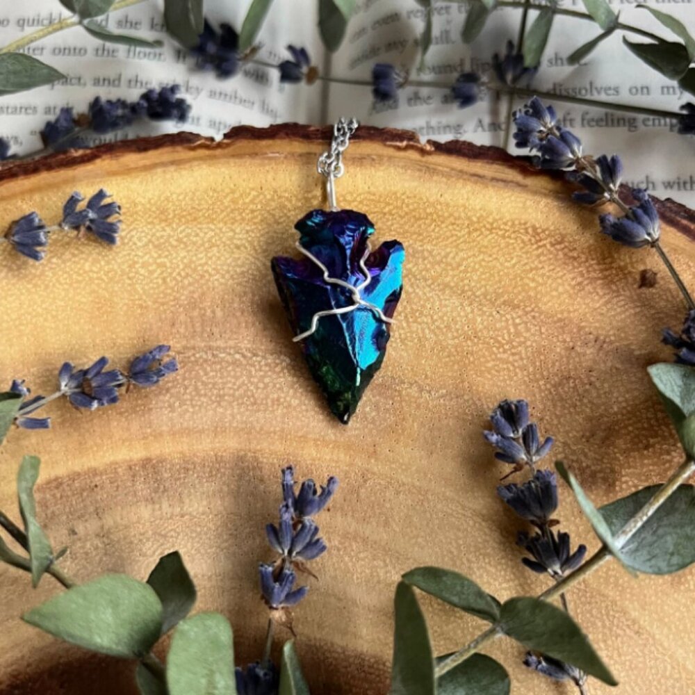 Titanium Obsidian Arrowhead Necklace